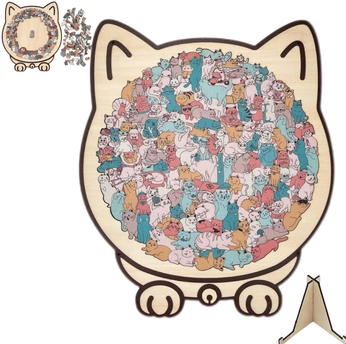 Houten puzzel van 135 stukjes in de vorm van een kat - Houten puzzel, schattige kattenpuzzel, cadeau voor kattenliefhebbers, voor thuis en ontspanning