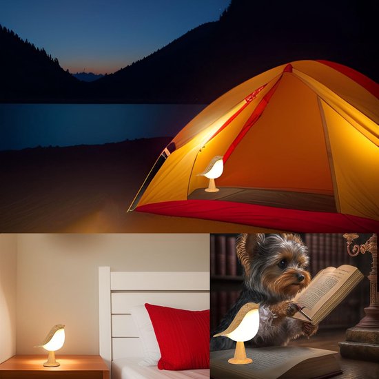 1 stuk - Decoratieve lamp - Magpie aromatherapie LED-lamp - Geschikt voor naast het bed in de slaapkamer - Vogel nachtlampje - Oplaadbaar met touchscreen - Drie instelbare helderheidsniveaus - Esdoornhoutkleur - Inclusief afstandsbediening — afbeelding 5