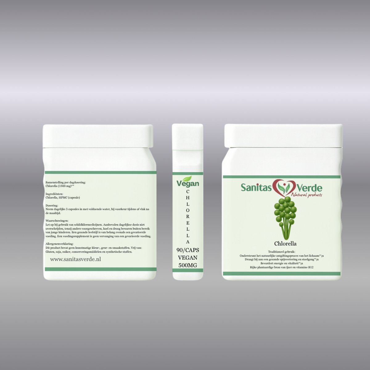 Sanitas Verde Chlorella Extract 10:1 1000 mg Detox Celbescherming 90 Vegan Capsules