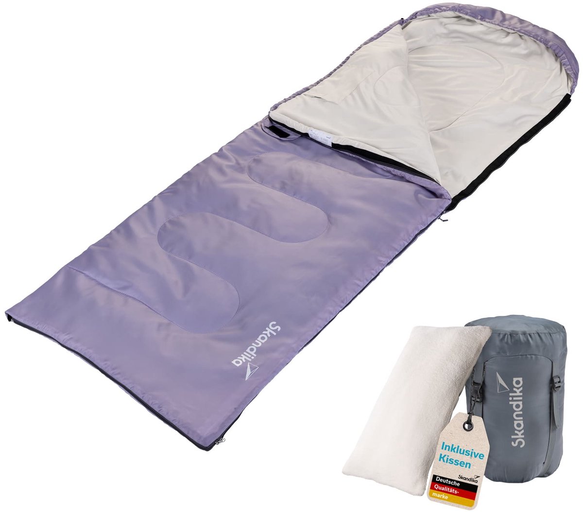 Skandika deken slaapzak Skye - 3-seizoenen slaapzak, met kussen, koppelbaar, 220 x 75 cm, 250g/m² microvezelvulling, binnenzak, wasbaar | Outdoor slaapzakken, slaapdeken, kampeeruitrusting