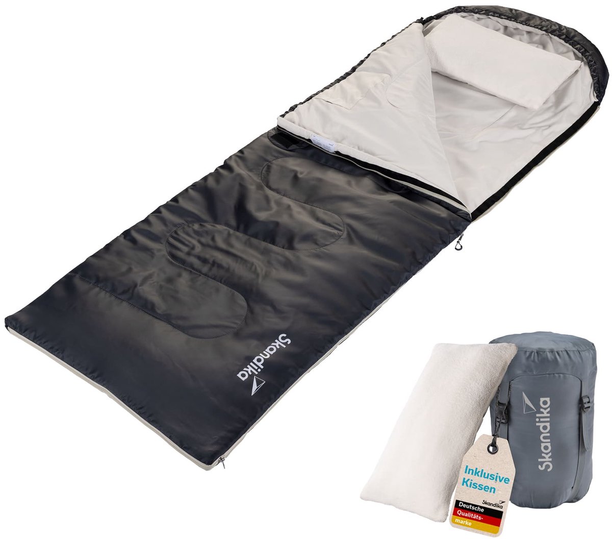 Skandika deken slaapzak Skye - 3-seizoenen slaapzak, met kussen, koppelbaar, 220 x 75 cm, 250g/m² microvezelvulling, binnenzak, wasbaar | Outdoor slaapzakken, slaapdeken, kampeeruitrusting