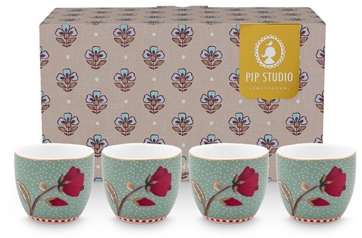 Pip studio-Set/4 Eierdoppen-Blooming Tales Fantasy Bleu-Porselein
