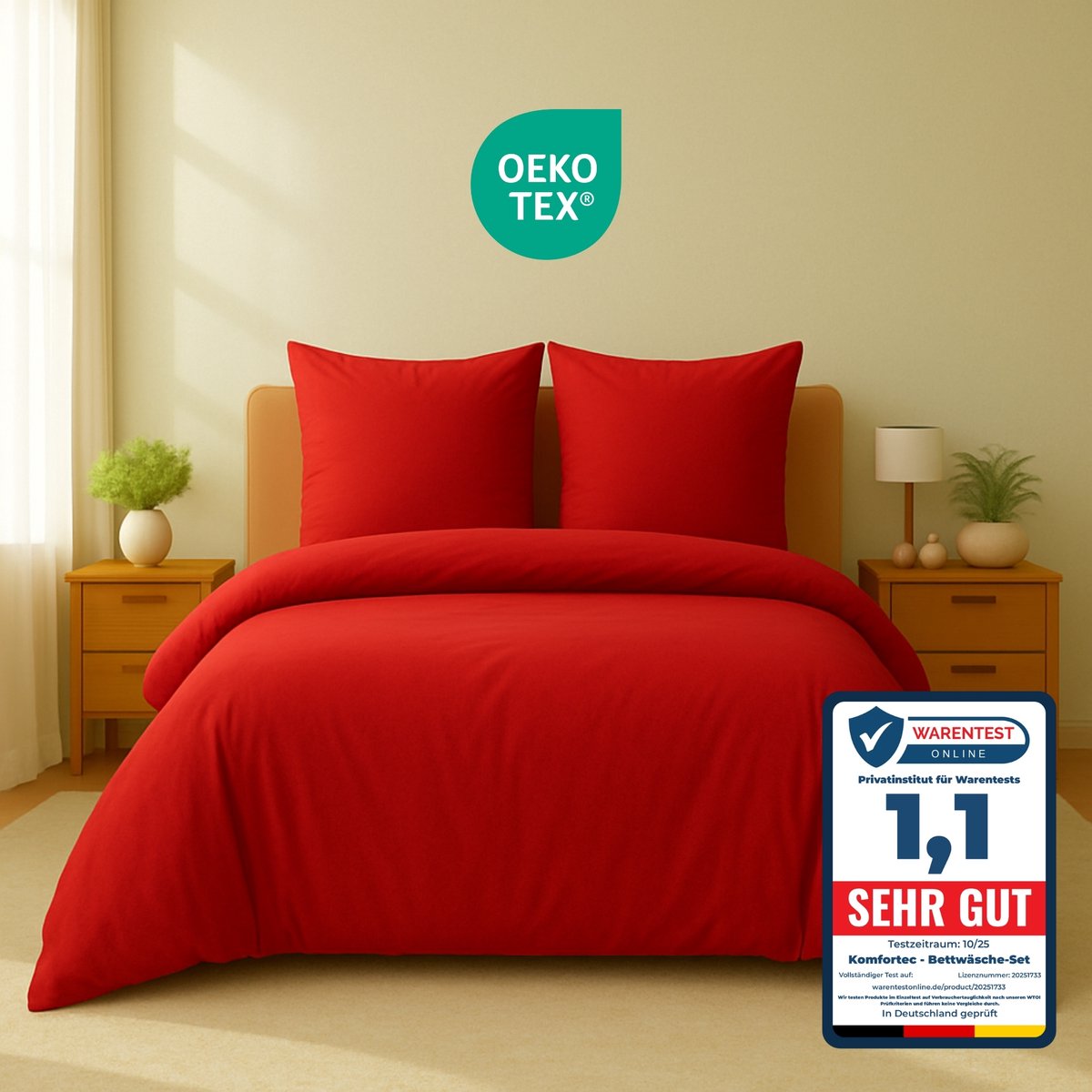 Komfortec Premium Dekbedovertrek 240x220 cm + 2x Kussensloop 80x80 cm - Geborsteld 100% Polyester Microvezel 90 g/m² - 3-Delige Superzachte Beddengoedset - Rood