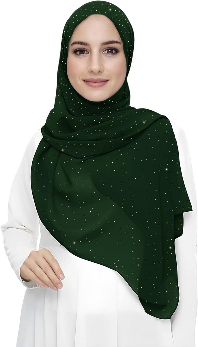 Lange Chiffon Hijab Sjaal met Gouden Glitter – Jungle Groen