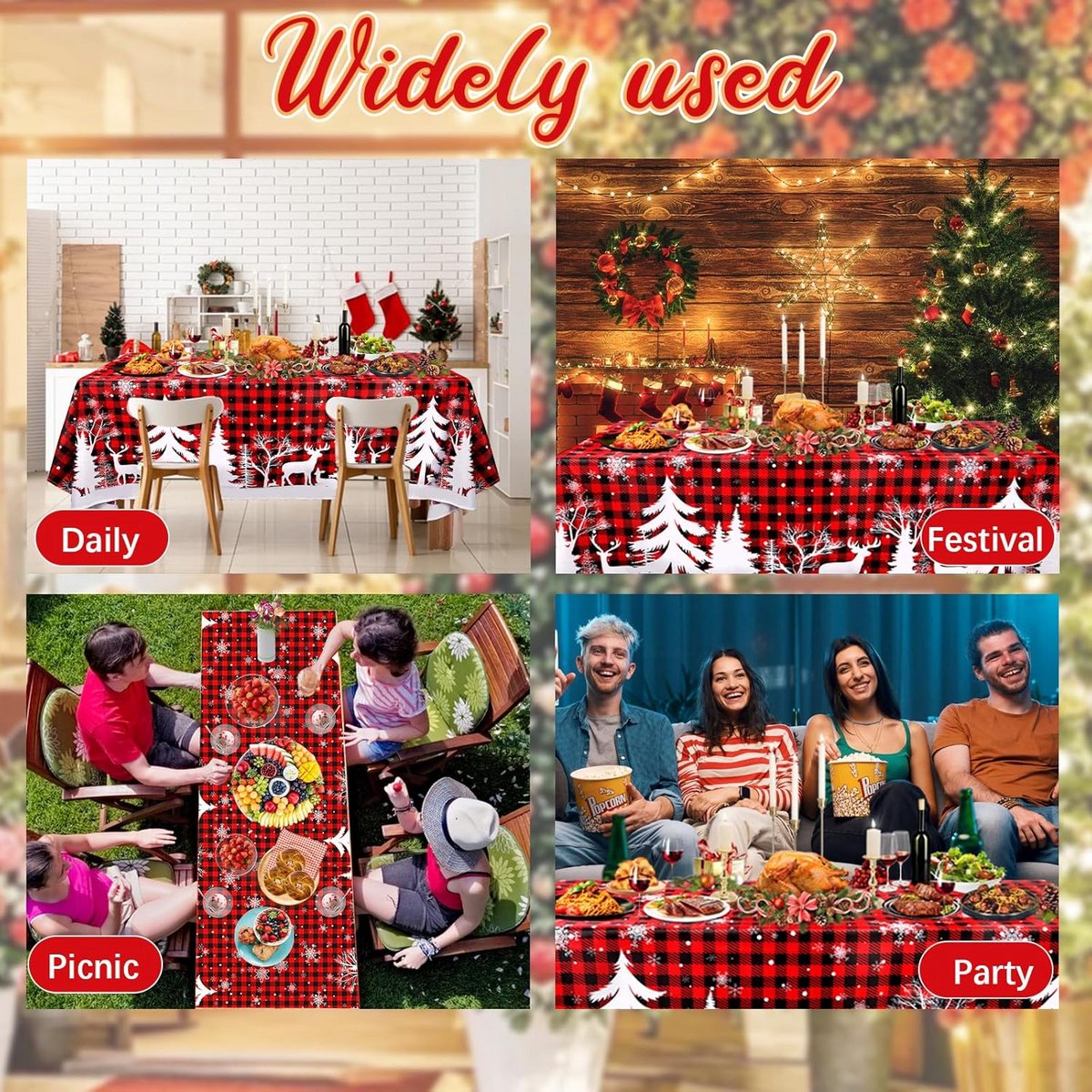 Rood-Zwart Geruit Kerst Tafelkleed Rechthoekig 152x264 cm - Kerstdecoratie & Feest