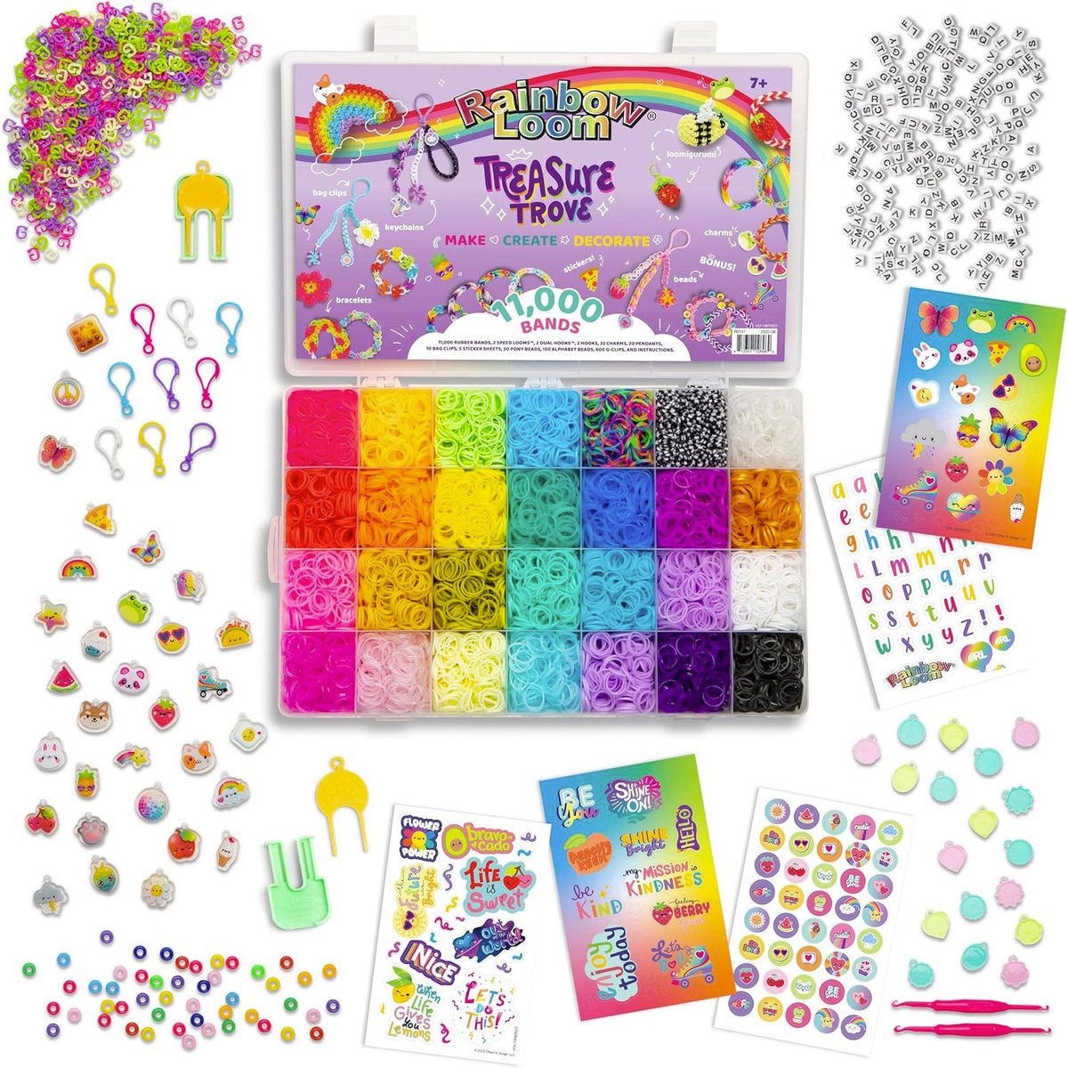 Bandai - Rainbow Loom Treasure Trove - DIY Elastische Armbanden Creatieve Kit - 11,000 Elastische Banden Doos, Accessoires & Opbergdoos - Creatief Hobby Cadeau - Speelgoed voor Kinderen 7 jaar en + - CD0141