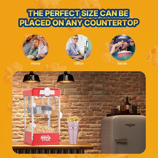 VEVOR Popcornmachine Maker Popcornmachine Popcornmachine 480W Popcorn 4oz Rood — afbeelding 5