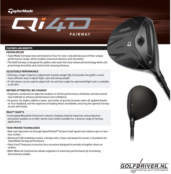 TaylorMade Qi4D Fairway Wood 2026 | 3 | 15° Loft (instelbaar van 13° tot 17°) | Rechtshandig | Stiff | — afbeelding 2