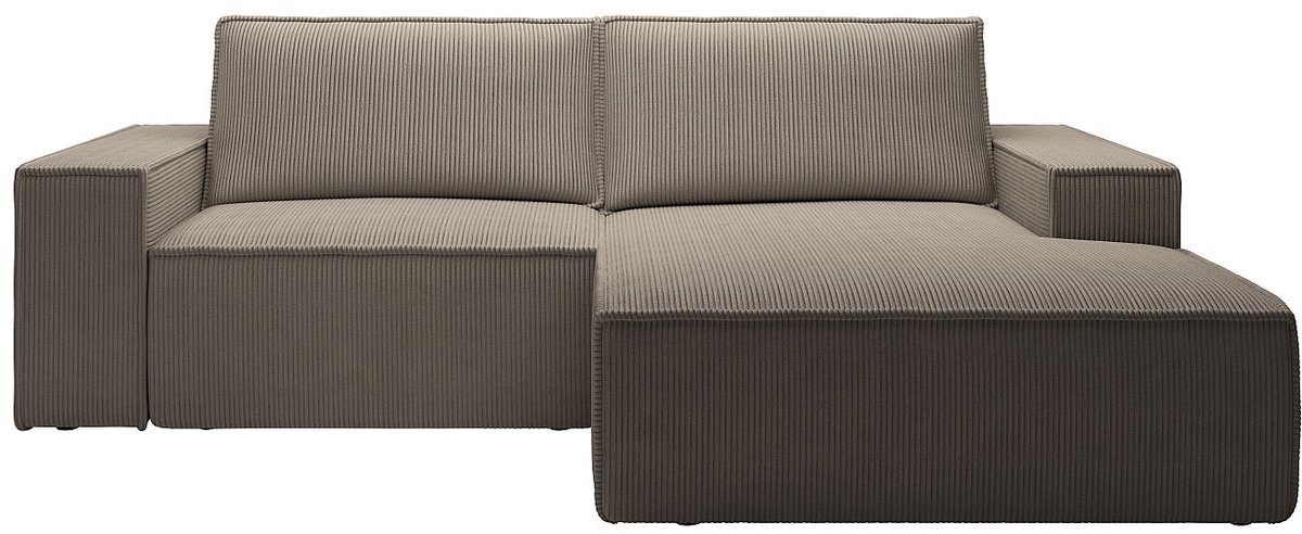 Vente-unique Kleine slaapbank met rechterhoek in taupe ribfluweel AMELIA