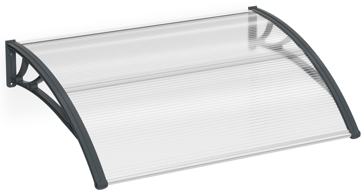 Aufun Voordeurluifel 150x100cm – 5mm Polycarbonaat – Grijs Klem + PP-Beugel