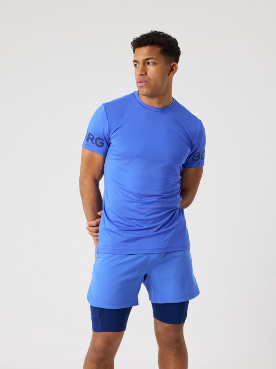 Chemise de Sport Björn Borg Homme Manches Courtes - Amparo Blauw - Polyester Recyclé - Taille L