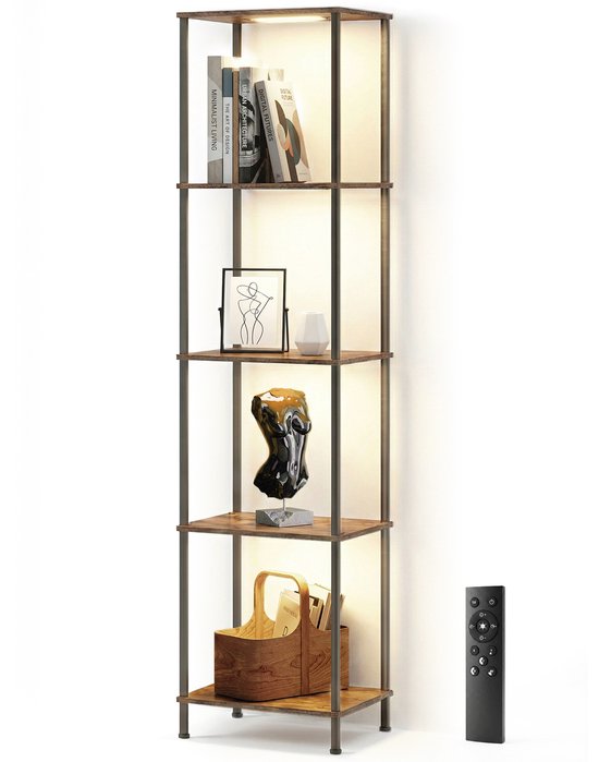 Boekenkast met verlichting en afstandsbediening.