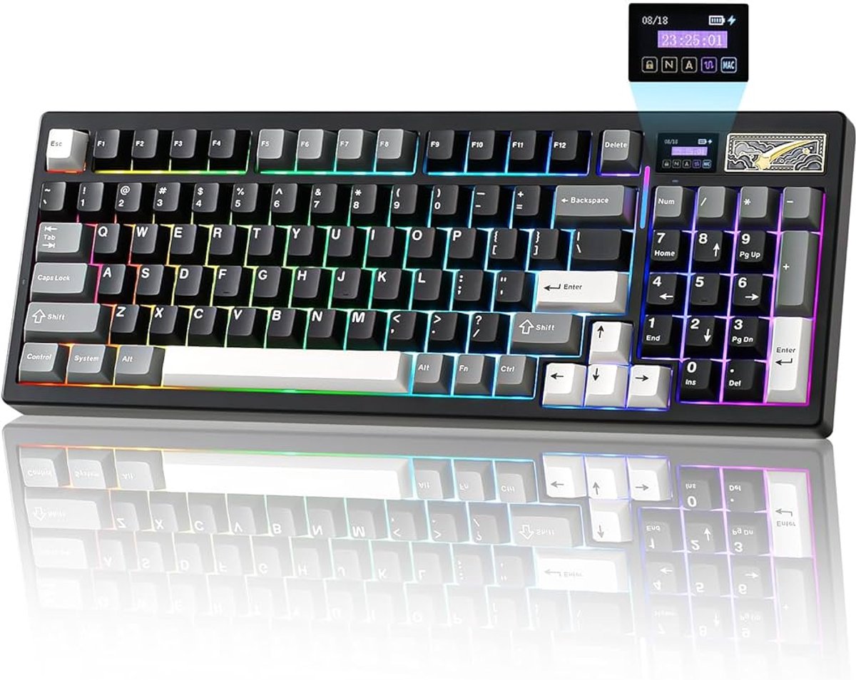 YUNZII IF99 - Draadloos Mechanisch Gaming Toetsenbord - 98% Layout - Display - RGB - Hot-Swap - Bluetooth/2.4 GHz/USB-C - Gasket Mount - Programmeerbaar - Zwart