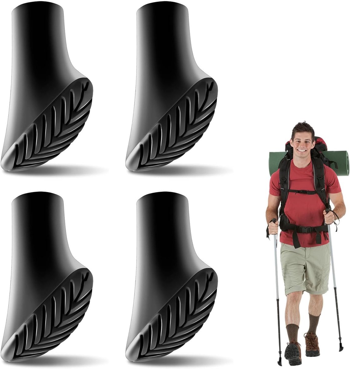 longziming - Nordic Walking Stokdoppen Set Van 4 - Trekkingstokken dop - Rubberen Buffer Voor Wandelstokken - Trekking En Hiking Poles - Beschermende Stokpunten