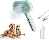 3-in-1 Stoomborstel voor Huisdieren - Verwijderd Losse Haren & Klitten - Met Watersproei voor Lange en Korte Vacht - Ideaal voor Honden en Katten(Groen)