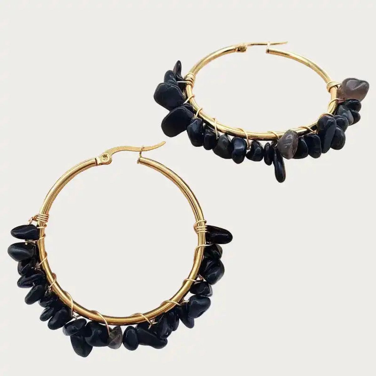 Obsidian - Natuursteen - Oorbellen - Stainless Steel