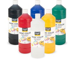 Creall Plakkaatverf - schoolverf - mix set van 6 kleuren - basic color - 1000 ML per fles - Gemaakt in Nederland - glutenvrij