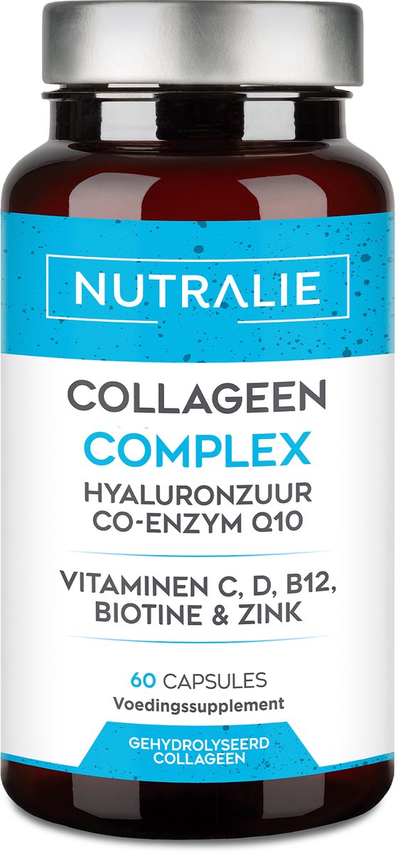 Gehydrolyseerd Collageen Complex - met Hyaluronzuur, Vitamine C, D, B12, Zink, Q10 & Biotine - Huid, Haar & Nagels Supplementen - 60 Capsules - Nutralie