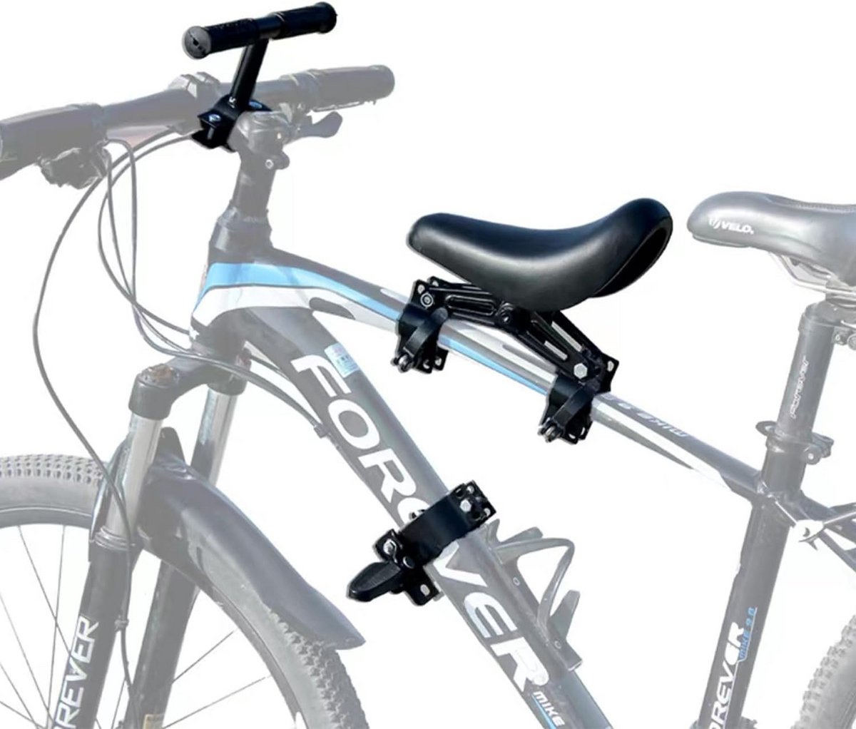 Fietsstoeltje - fietsstoeltje junior - zadel op stang - achter fietszitje - met voetsteunen en handgrepen - ergonomisch design - veilig en comfortabel - mountainbike zitje voor kind - zwart