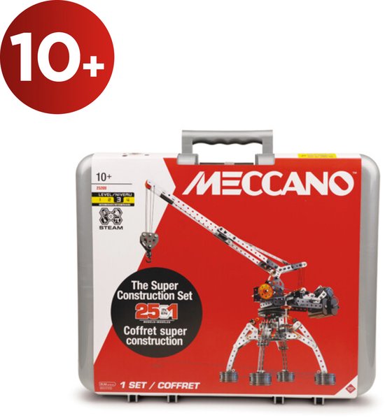 BANDAI Meccano Super Construction 25 En 1 - 638 Pièces + Moteur - Coffret De Montage Véhicules - Dès 10 Ans