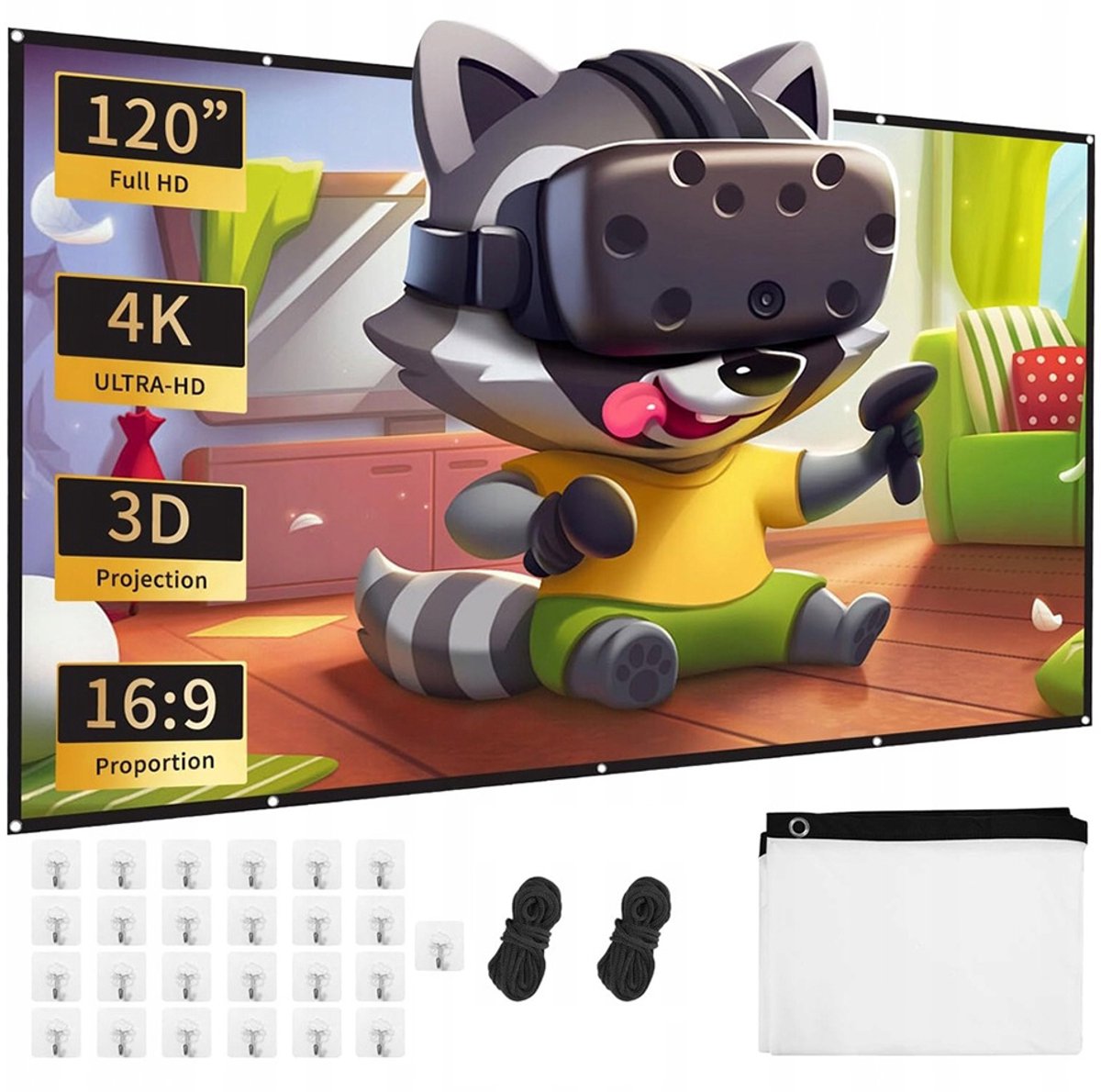 Projectiedoek - 120 inch (265cm) - 16:9 - Mobiel Projectiescherm - Beamerscherm - Projectieschermen - Projectiescherm Beamer