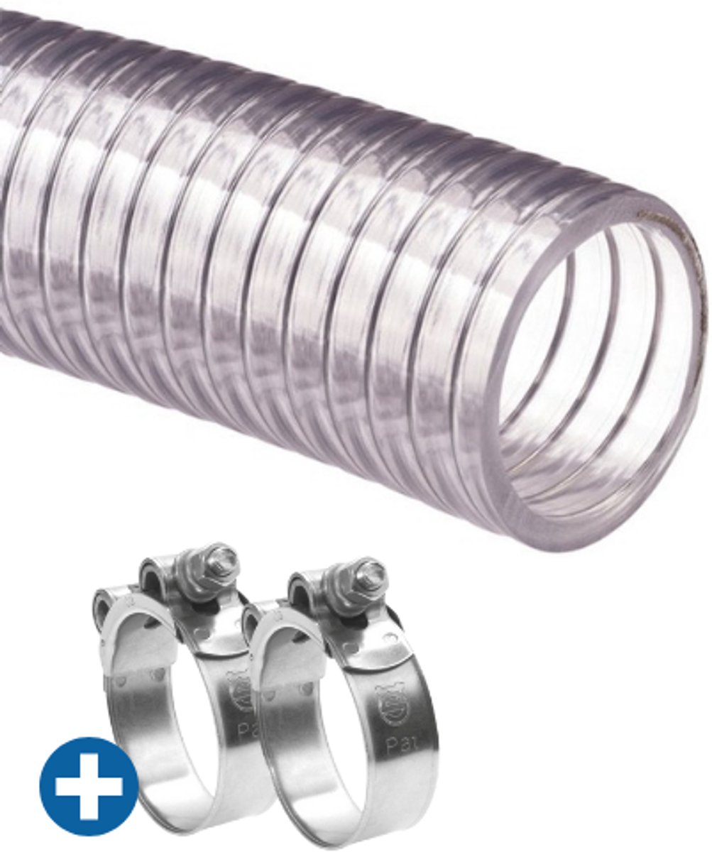 Deltaline Zuigslang - Pompslang - Metal - 32 mm inwendig 1 Mtr lang + 2 Slangklemmen