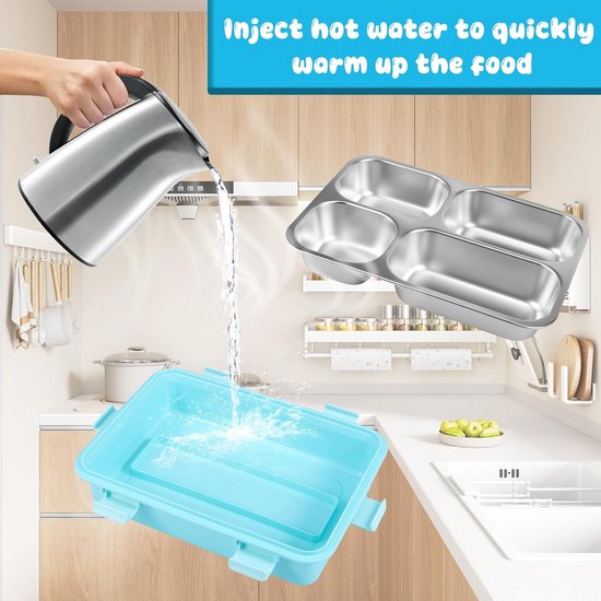 Kinder Lunchbox met 4 Compartimenten - RVS 304 - Lekvrij - Inclusief Bestek — afbeelding 4