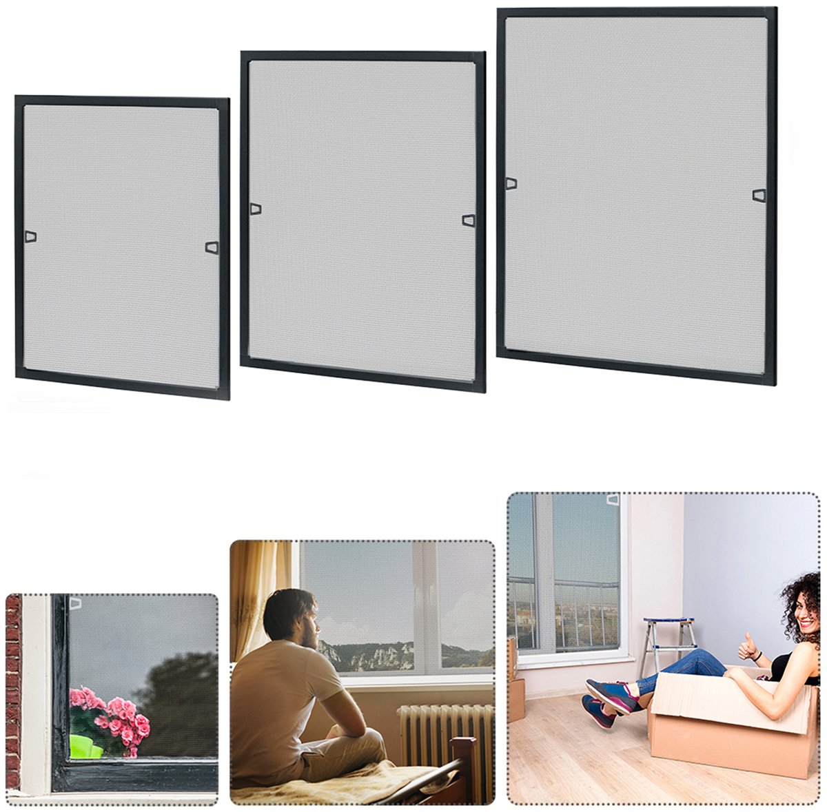 Aufun Raamhor - Insectenbescherming Zonder Boren - Vliegenhor Met Aluminium Frame - Voor Raam - 80x100 cm - Antraciet