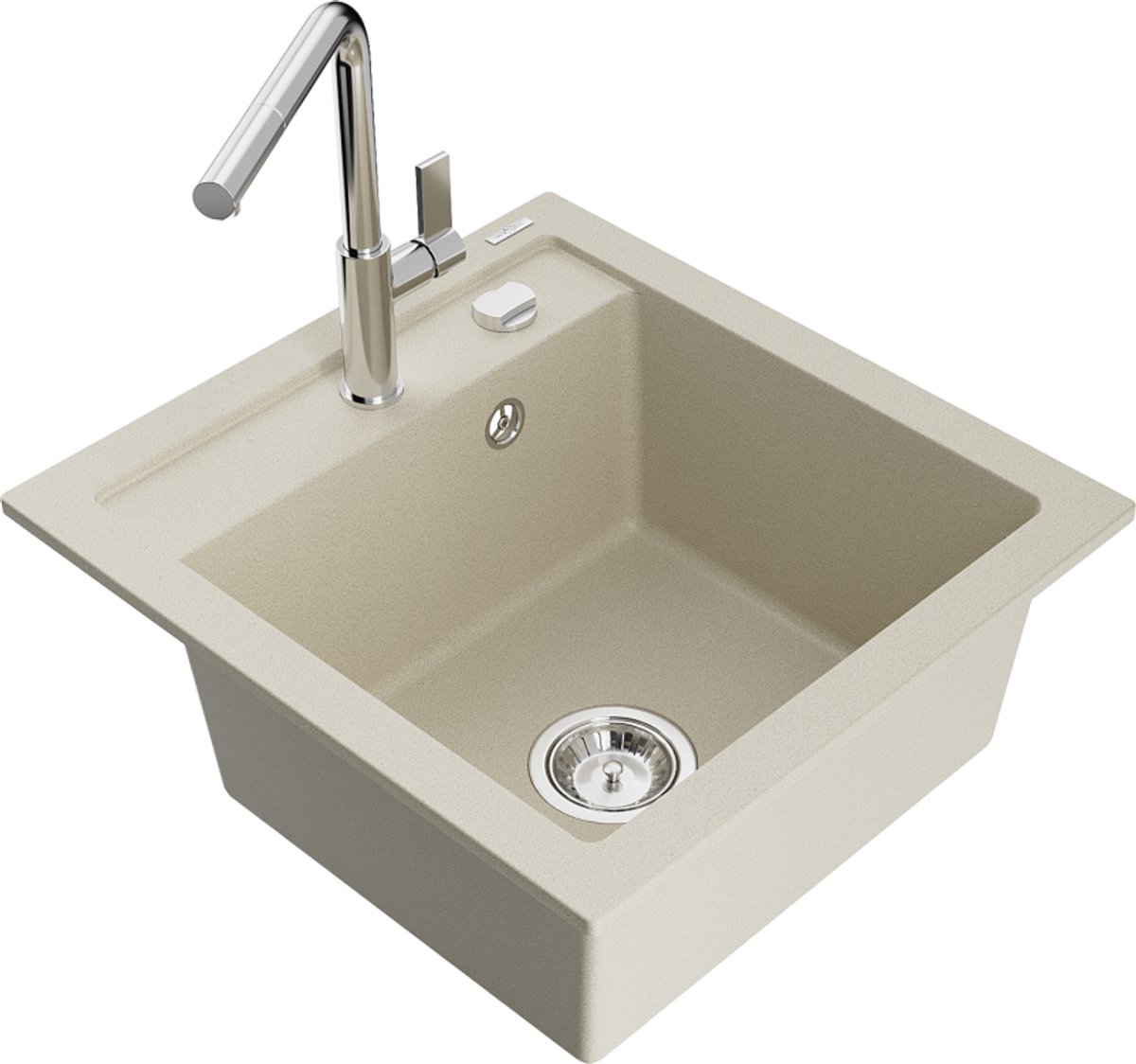 Mexen Vito granieten gootsteen 1-komorige met keukenmengkraan Flora, beige - 6503-69-67040