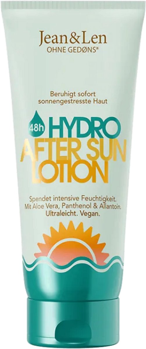 Jean & Len After Sun Lotion – 200 ml: verkoelende. herstellende lotion met aloë vera & sheaboter. Vegan. cruelty-free & plasticvrije navulbare verpakking.