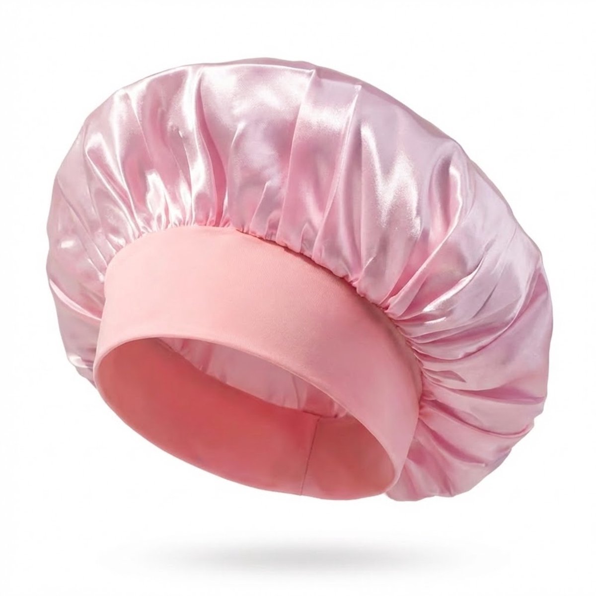 Roze satijnen haar bonnet dames – elastische slaapmuts met brede band – beschermende satijnen haarmuts tegen pluis en wrijving – antikroes slaap cap