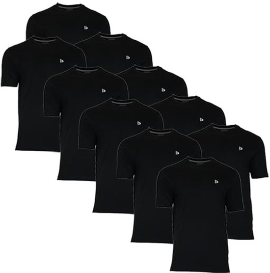 Stapel van tien zwarte Donnay T-shirts met kleine logo's.