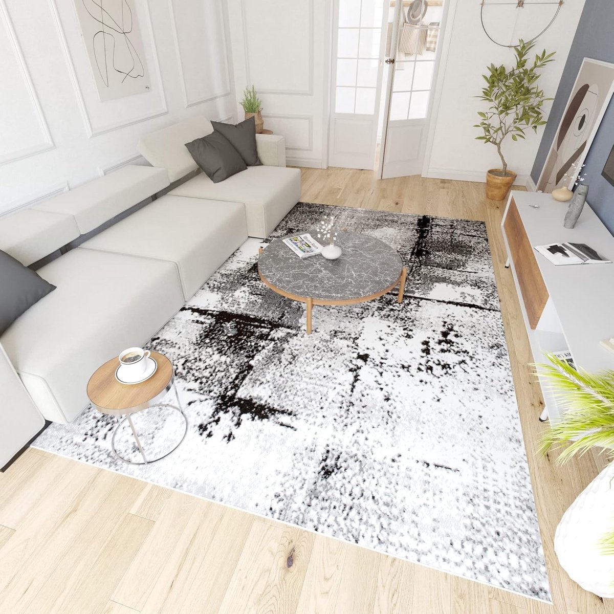 Vloerkleed Modern 80x150cm - Grijs Tapijt voor Woonkamer, Slaapkamer, Eetkamer - Laagpolig