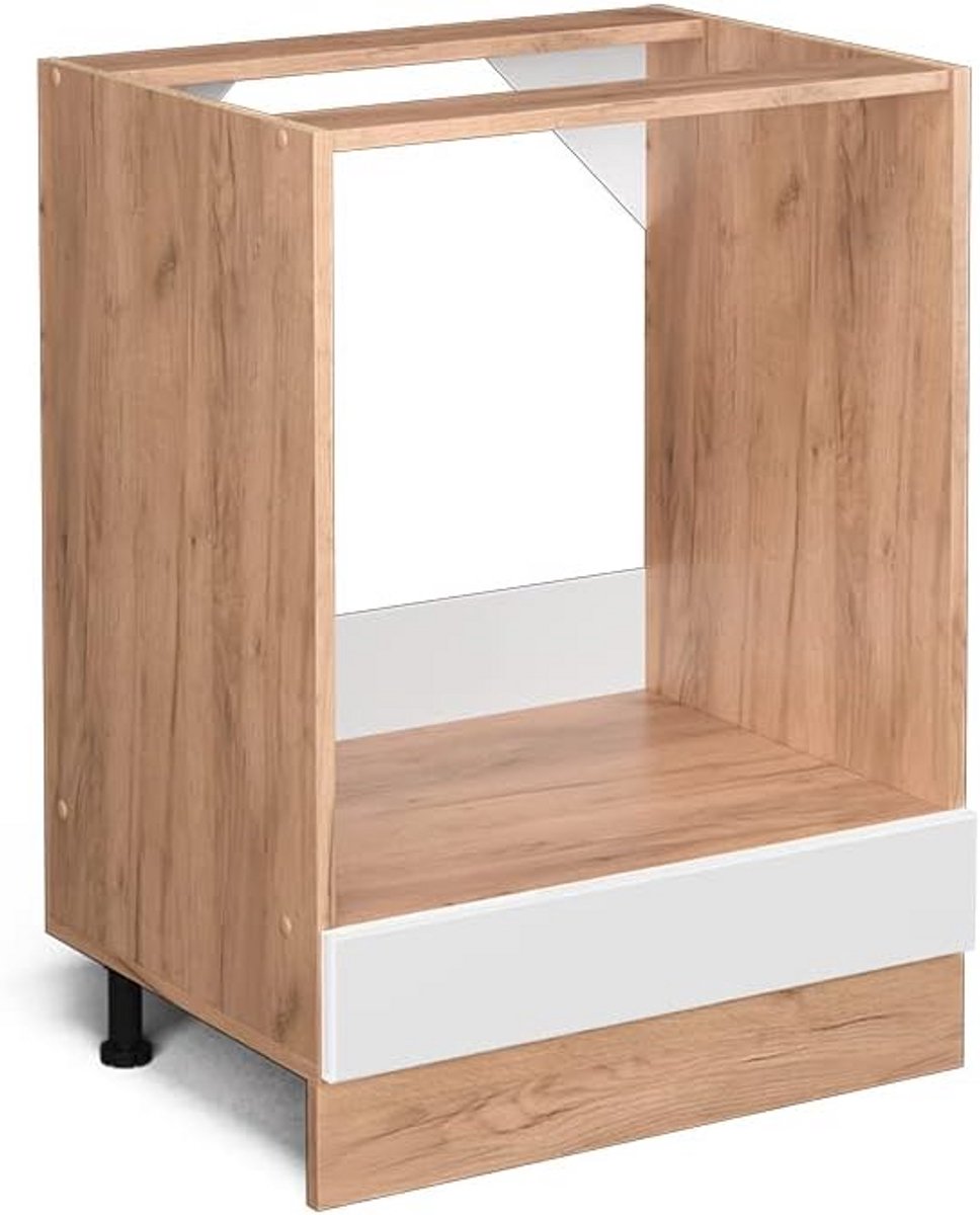 Oven Ombouwkast 60 cm Modulair Keukenkast Wit Hoogglans & Eiken Goud