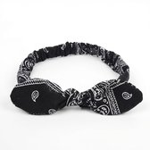 Bandeau cheveux bandana noir et blanc avec bouton – serre-tête élastique avec imprimé paisley – accessoire cheveux rétro pour femmes – convient pour un usage quotidien et les festivals
