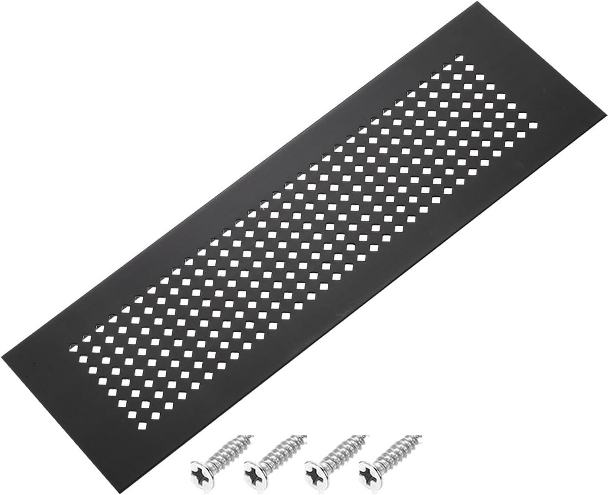 Rechthoekig Ventilatie Rooster Zwart Aluminium - Voor Kastdeur en Meubels - 30x7.5 cm