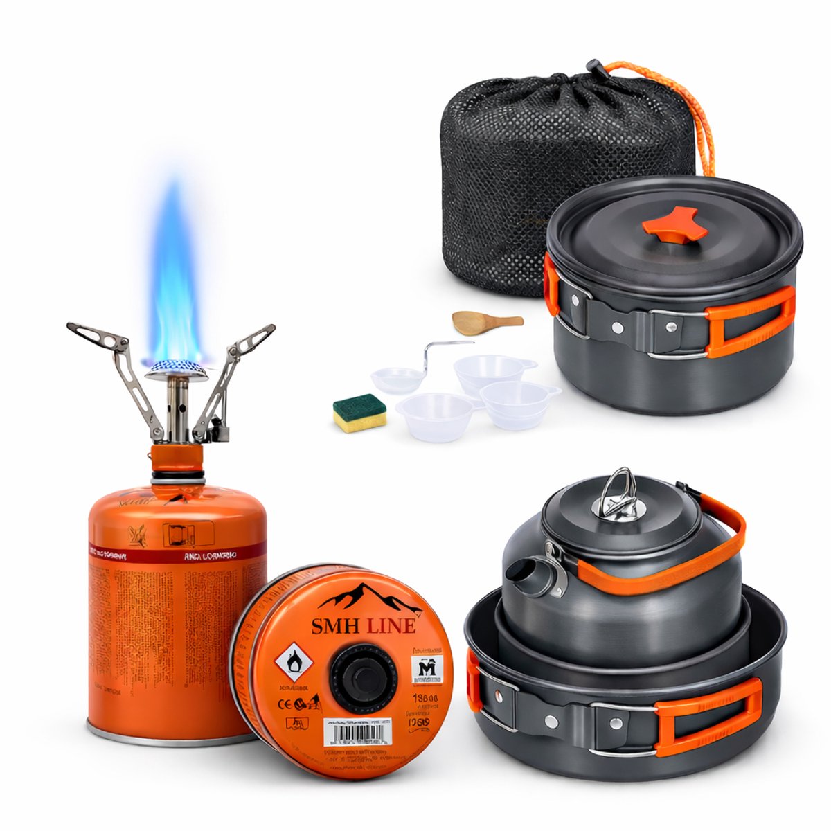 SMH LINE® Camping kookgerei set - Noodpakket set - Incl. Kooktoestel en 2 Gas