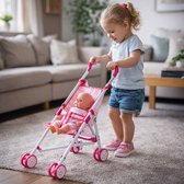Eddy Toys Poppenwagen Roze Inklapbaar - Kinderwagen voor Poppen met Veiligheidsriem - Speelgoed Poppenwagen voor Meisjes - Poppen Buggy met Dubbele Wielen - 35 x 25 x 55 cm