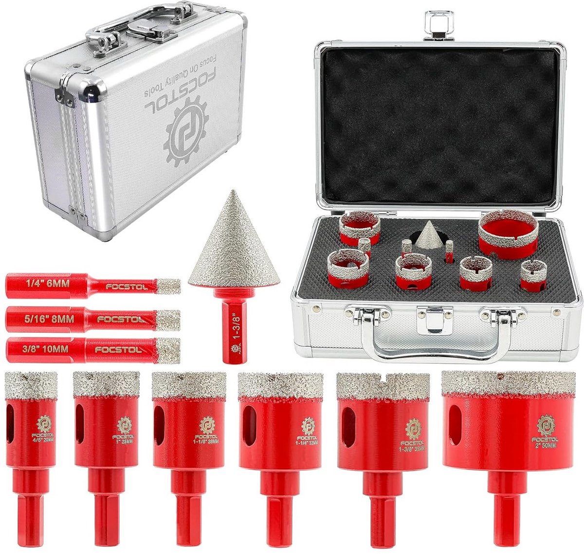 Diamant Tegelboor Set 10 Delig - Voor Porselein, Keramiek, Graniet en Steen - Inclusief Faseboor