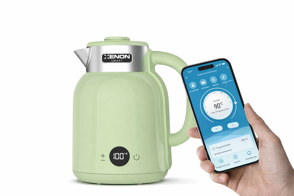 Xenon Smart X7101 Slimme Waterkoker 1,5L (2200W) - WiFi & App - RVS 304 - Temperatuur 45-100°C - Warmhoudfunctie - Strix Thermostaat - Groen