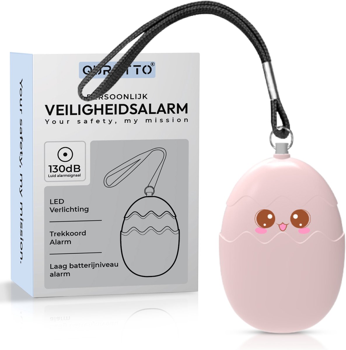 QURETTO® - Persoonlijk Alarm - 130 dB - Alarmknop voor Ouderen, Vrouwen & Kinderen - Zelfverdediging - Sleutelhanger - Zaklamp