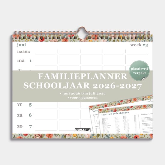 Hobbit - Familieplanner 2026-2027 - Familie kalender - Spiraalgebonden - 5 personen - A4+ (22 x 30 cm) - Vintage Bloemen