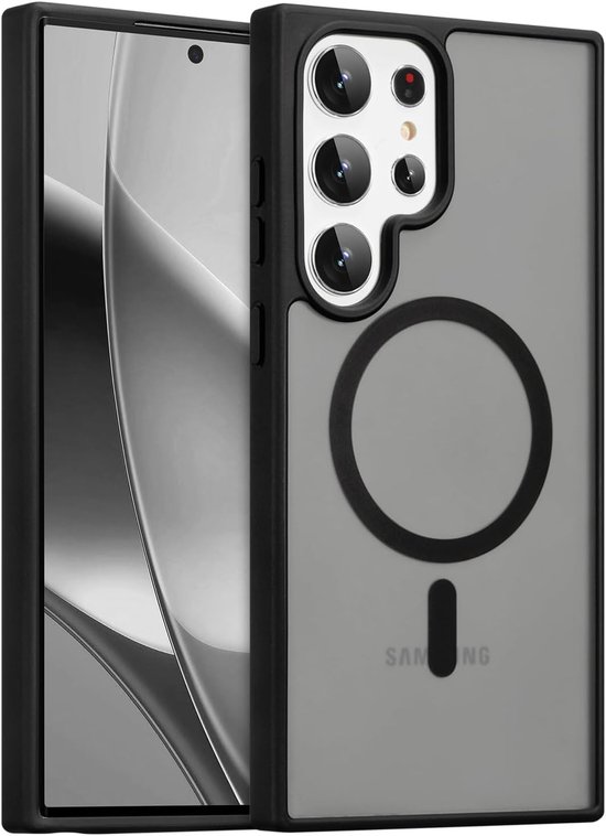 Coque noire au dos dépoli, conçue pour le Samsung Galaxy S23 Ultra.