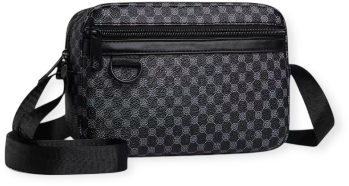 Twenty Two schoudertas voor mannen - herentas - crossbody tas - met verstelbare riem - PU-lederen herentas voor dagelijks gebruik - reizen - casual tas - reistas - festival tas - 20x6x14cm - grijs/zwart patroon