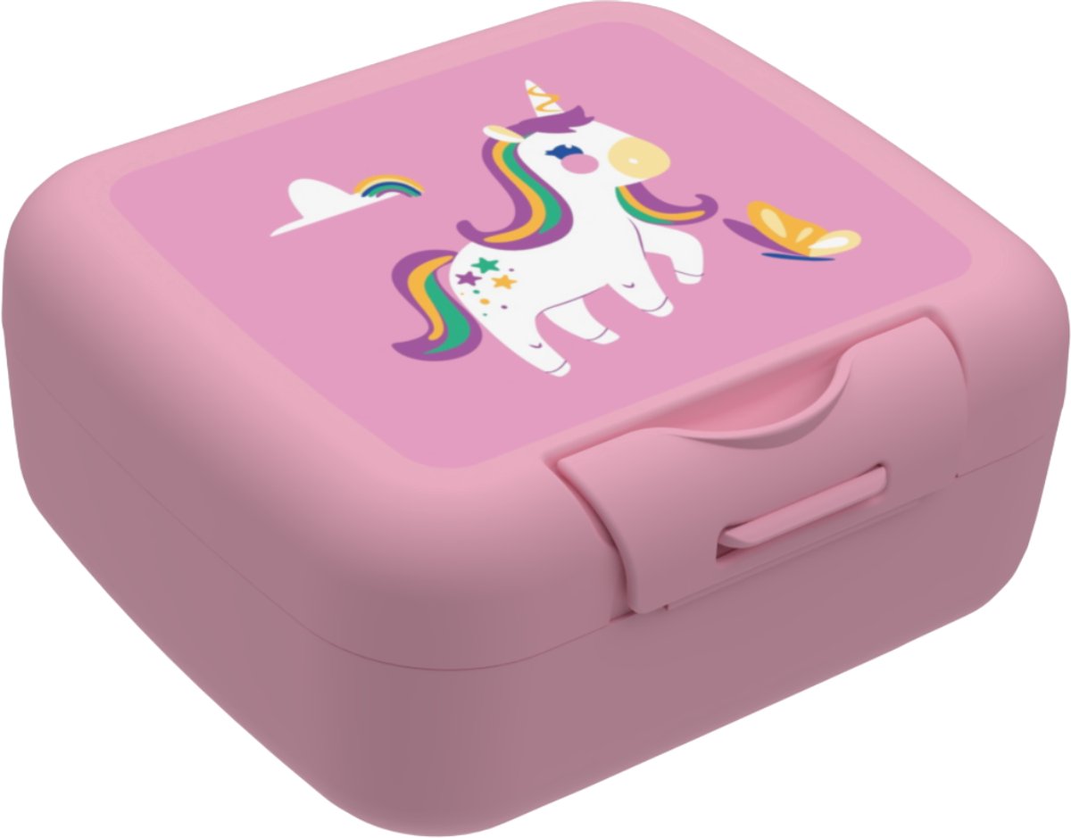 Day To Day Snackbox Kinderen Eenhoorn - Snackdoosjes met Clipsluiting - Koekendoos - BPA-vrije Fruitbakje - Roze - 200ml - 90x85x40mm