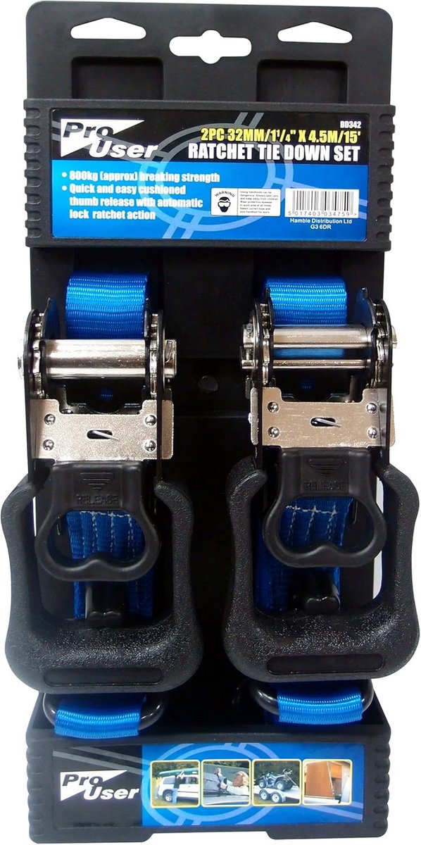 Spanbandenset 2-delig 32 mm x 4,5 m - Veilig en Duurzaam voor Zware Lasten