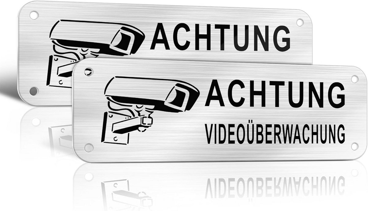 2x Camerabewaking Waarschuwingsbord Aluminium Borstel - 15x5 cm - Duidelijke Melding Toezicht Camera