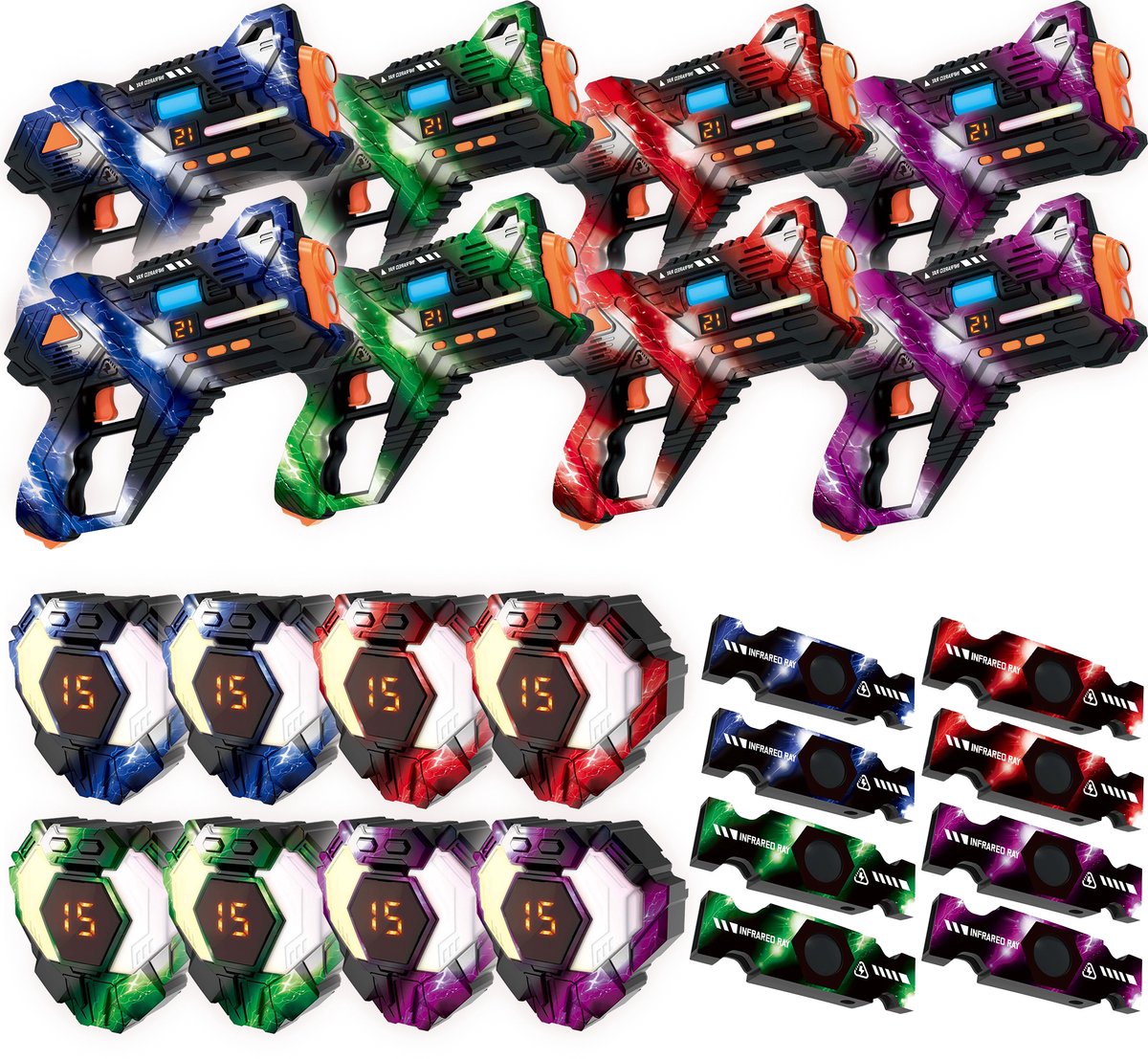 Savorelle® Lasergame Set voor Kinderen - Volwassenen - 8 Spelers - Oplaadbaar Speelgoed Pistool - Laserguns - Lasershoot - 8 Laserguns en 8 Vesten - Binnen en Buiten - Groepsspel