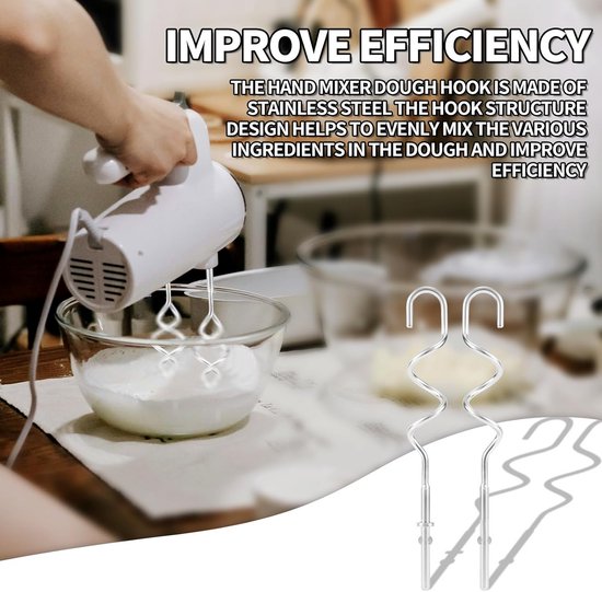 Roestvrijstalen handmixer set 6 stuks, deeghaken, kloppers en mengstaven, vervangende accessoires voor KHM3 KHM5 KHM7 KHM9 — afbeelding 4