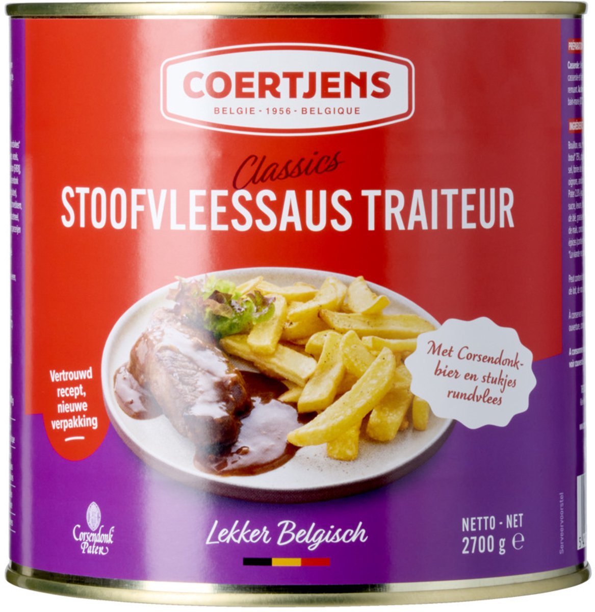 Coertjens Belgisch Stoofvleessaus Traiteur Met Corsendonkbier en stukjes stoofvlees - 2,7 KG